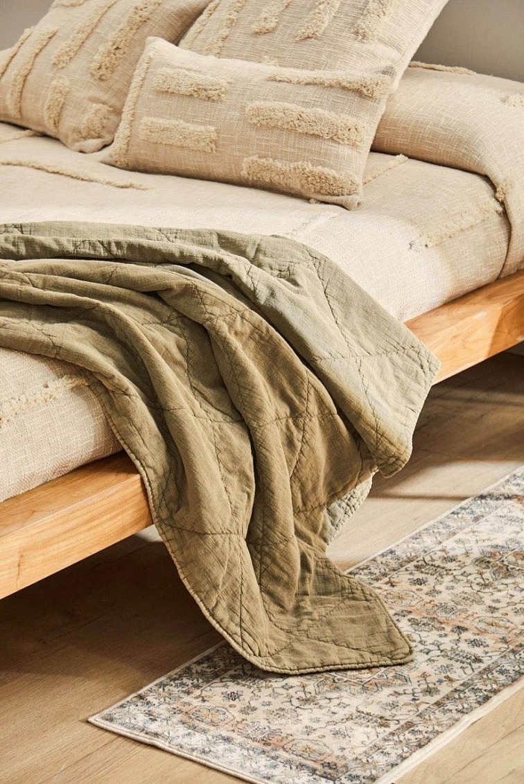 Prošívaný přehoz Nantes Olive, bavlna, olivový, 240x260 cm