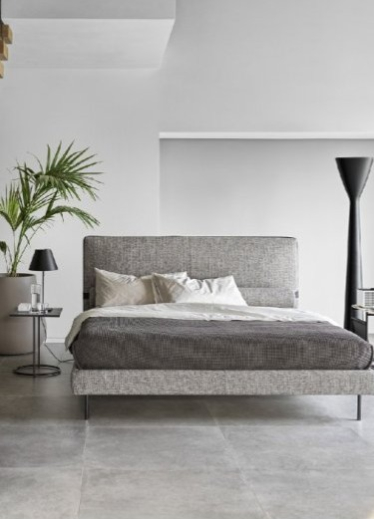 Minimalistická postel Mies, látka, kůže, CS6089