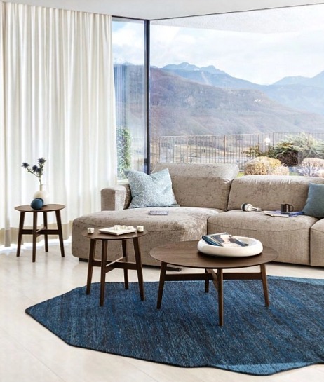 Kulatý stolek Abrey, O90 cm, dřevo, keramika, CS5137-B