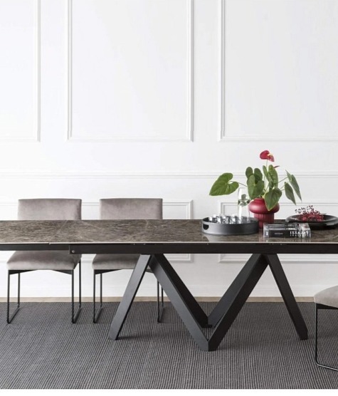 Rozkládací jídelní stůl Cartesio, kov/sklokeramika, CS4111-R