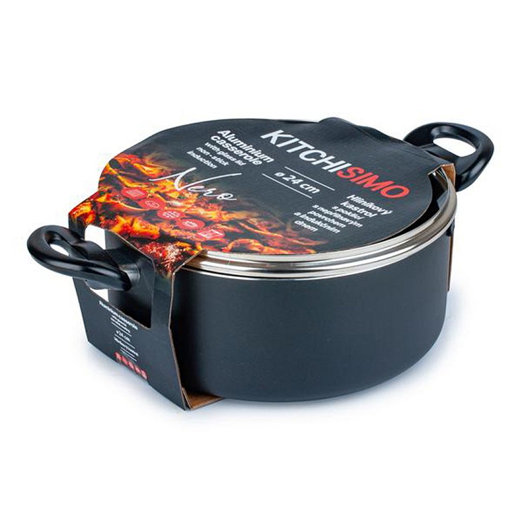 Kastrol s poklicí KITCHISIMO Nero ø24cm 4l nepřilnavý povrch