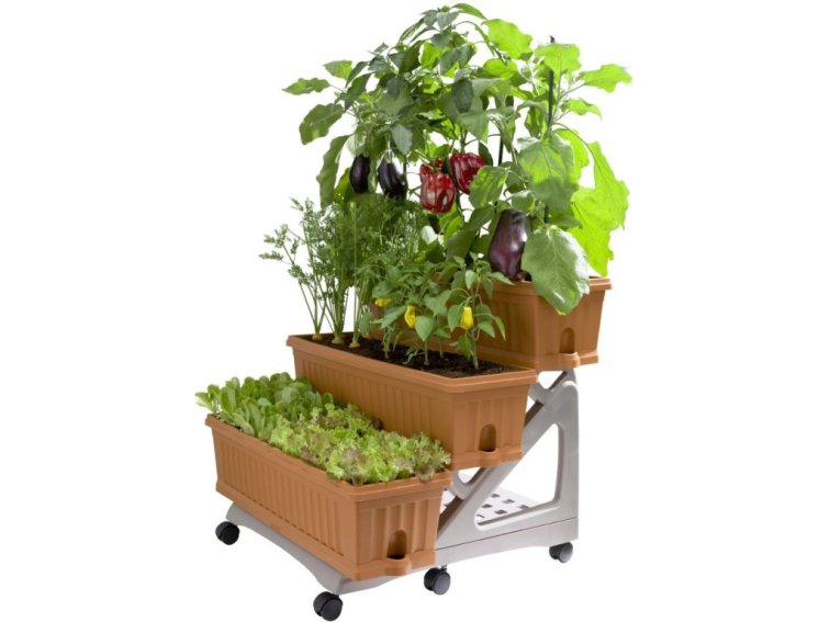 Sada truhlíků ORTO 3 ks a podstavec, terracotta