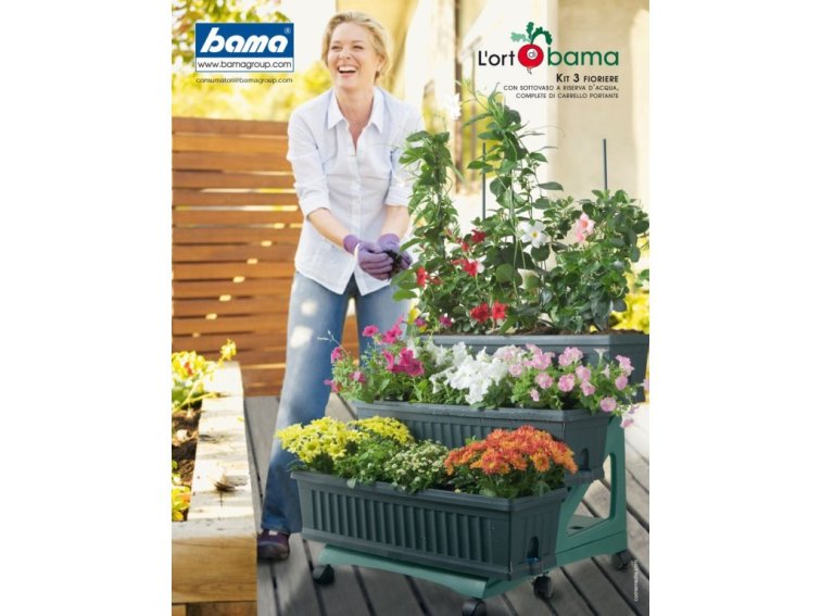 Sada truhlíků ORTO 3 ks a podstavec, zelená