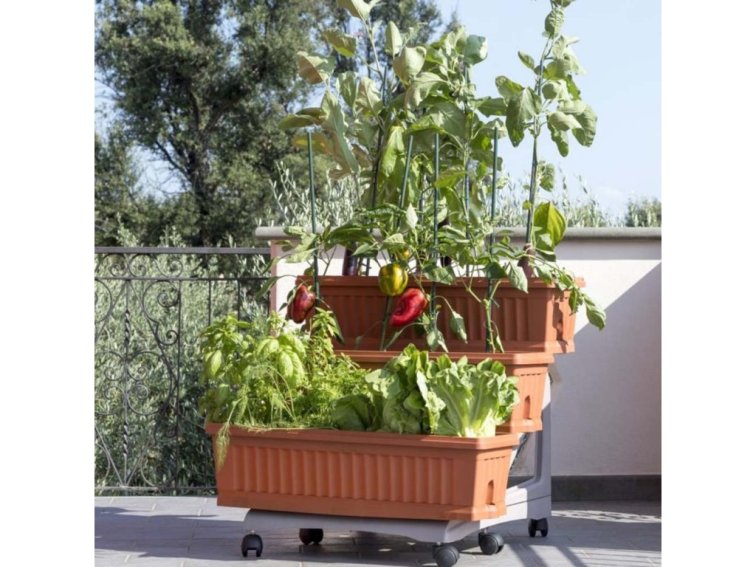 Sada truhlíků ORTO 3 ks a podstavec, terracotta