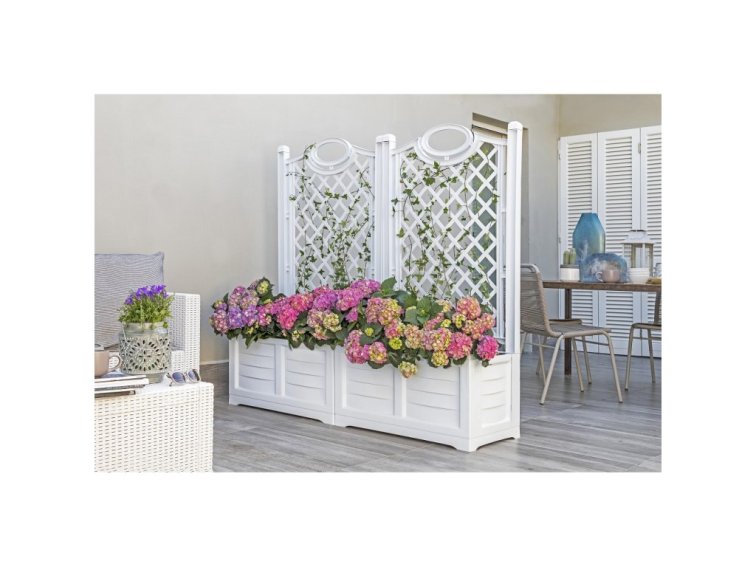 Truhlík s okrasnou mříží SEPARE, bílá