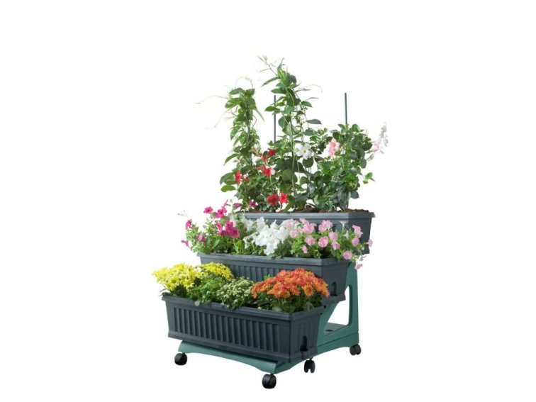 Sada truhlíků ORTO 3 ks a podstavec, zelená