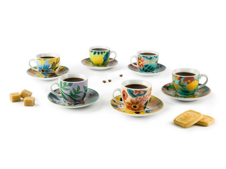 Cup and saucer FIORI FRIDA 90 ml set 6ks