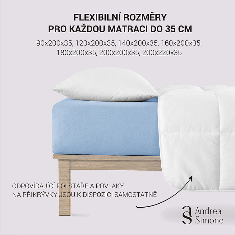 Jersey Lycra prostěradlo Andrea Simone boxspring - Modrá (Della Robbia Blue 16-4020)