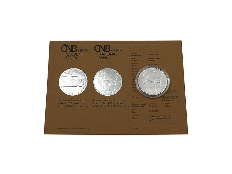 Stříbrná mince 200 Kč Bedřich Smetana BK