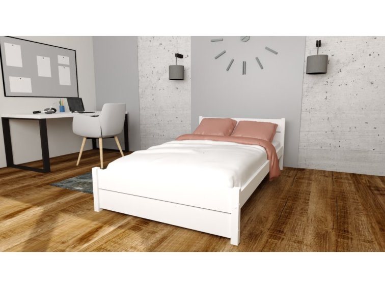 Postel z masivu Lapis 160x200 cm Bílá + šuplík