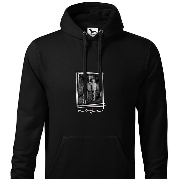 Čierna mikina s fotkou rámik Moja Dámsky strih FOTOpošta