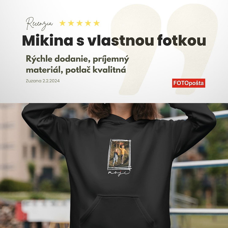 Čierna mikina s fotkou rámik Moja Dámsky strih FOTOpošta