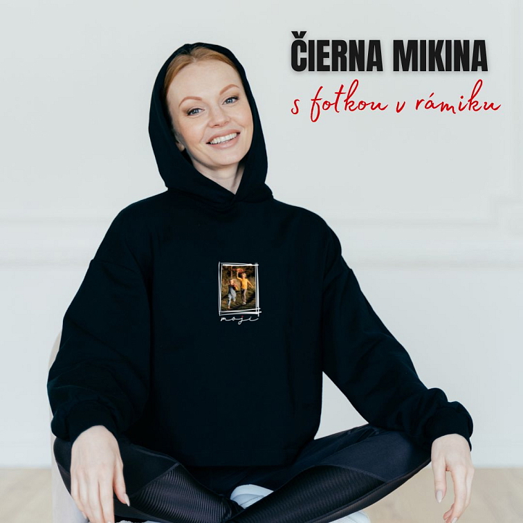Čierna mikina s fotkou rámik Moja Dámsky strih FOTOpošta
