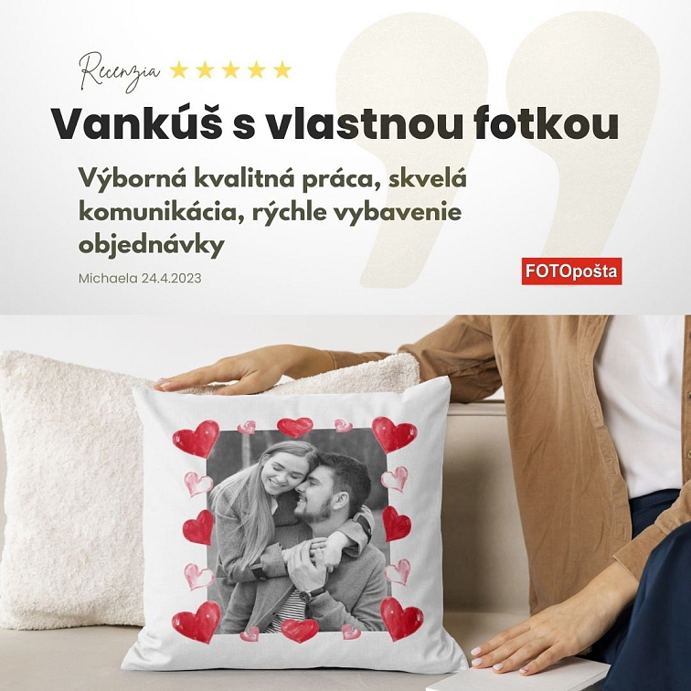 Vankúš s fotkou rámik SRDCE 3 40x40 cm FOTOpošta