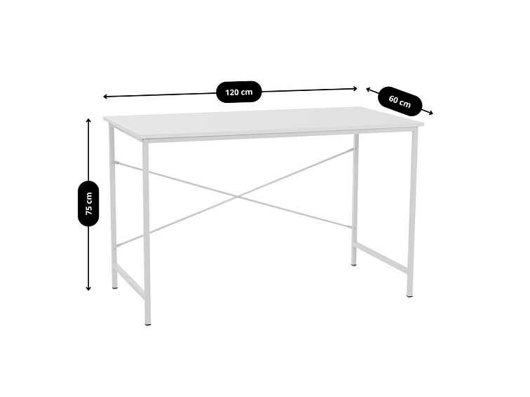 Psací stůl Borga 120×60 cm - dřevěná deska, bílá konstrukce