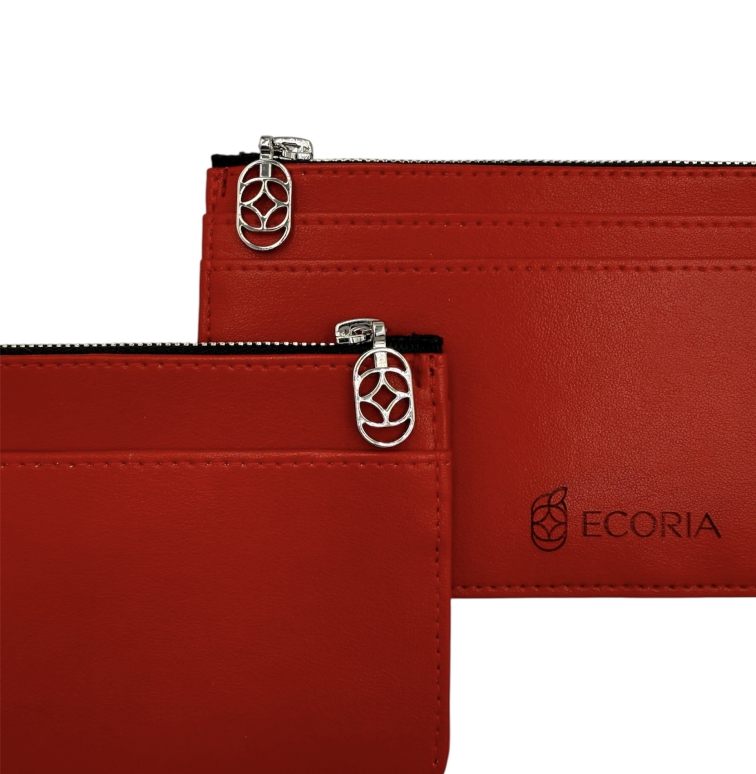 Peněženka Ecoria slim červená se stříbrným zipem