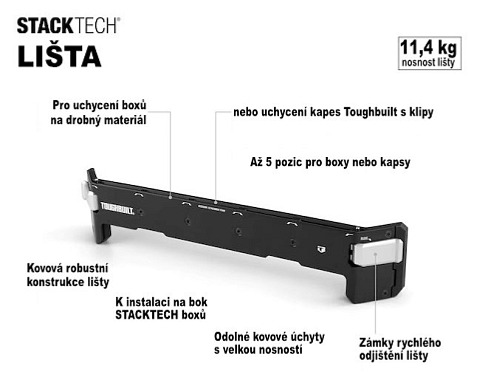 Toughbuilt | StackTech® - upínací lišta pro systém pouzder ClipTech®