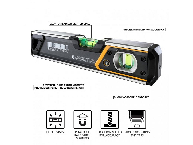 Toughbuilt - magnetická podsvícená vodováha 23 cm