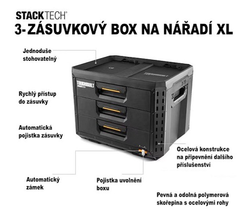 Toughbuilt | StackTech® - XL box na nářadí s 3zásuvkami