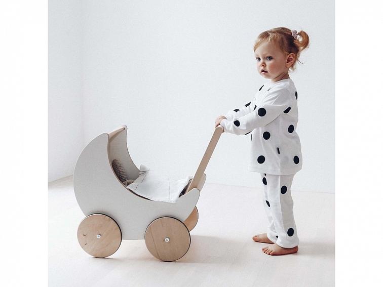 Dětský dřevěný kočárek, bílý | Ooh Noo
