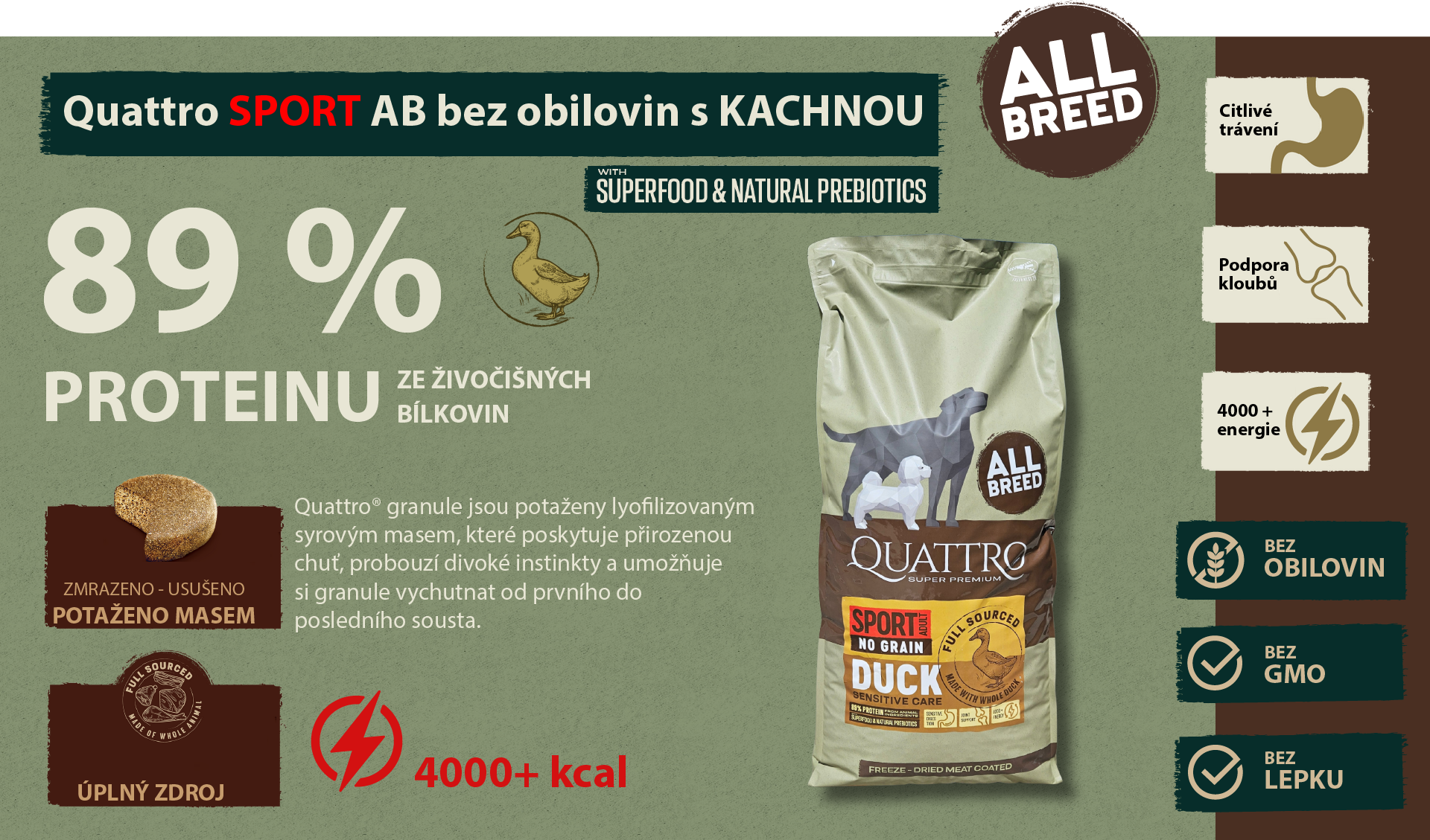 Quattro Adult AB Sport bez obilovin s KACHNOU a krillem