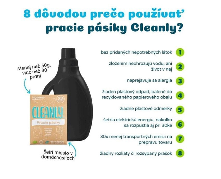 Cleanly Eco pracie pásiky na pranie, neparfumované