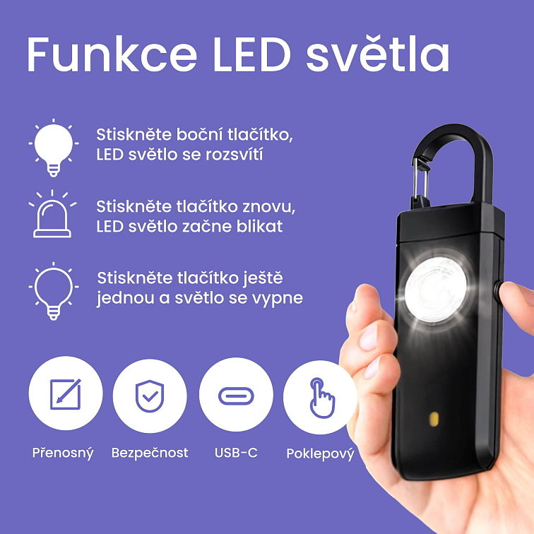 Osobní kapesní alarm 130 dB – Dobíjecí bezpečnostní alarm pro vaši ochranu