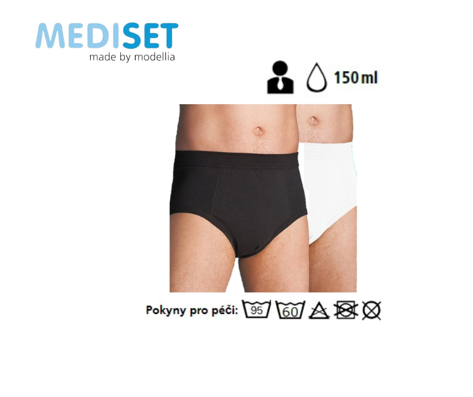 Pánské slipy s integrovanou omyvatelnou absorpční vložkou a nízkým širokým pasem