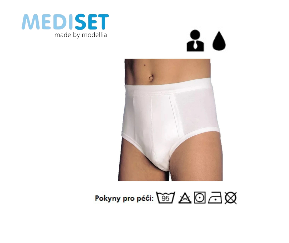 Pánské inkontinenční slipy s bočním vstupem a vnitřním bodem pro upevnění šablony