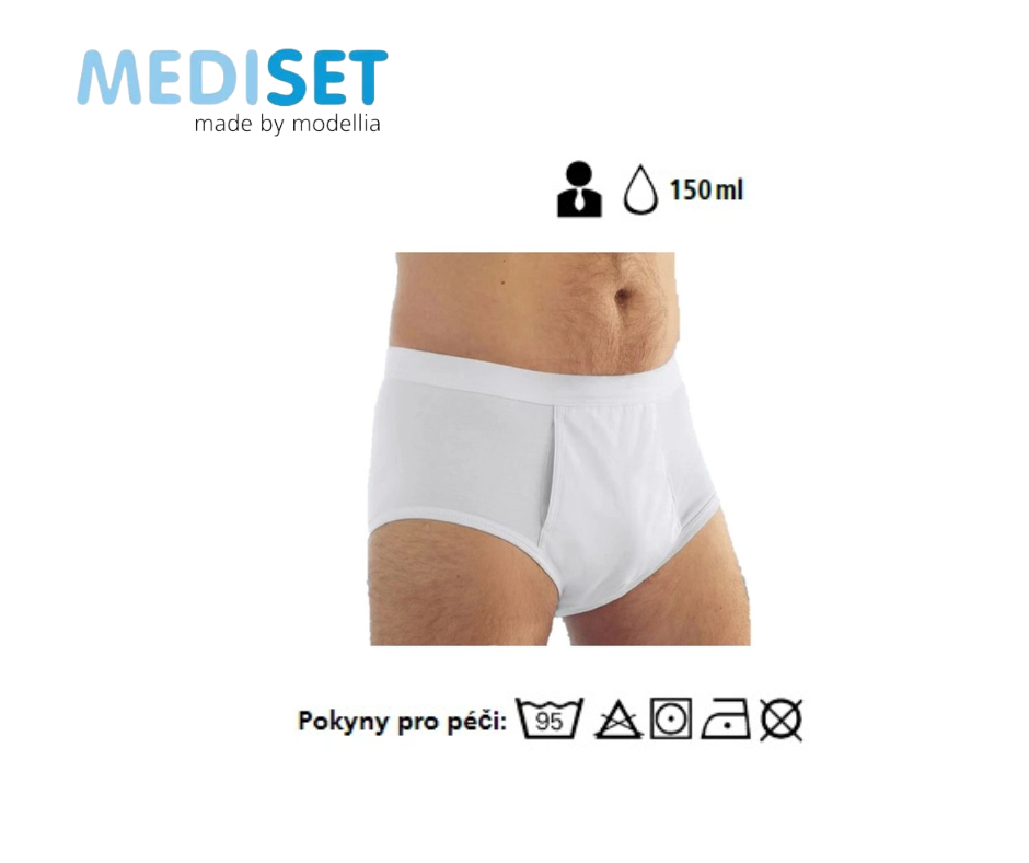 Pánské slipy s omyvatelnou absorpční vložkou (vyměnitelná pomocí suchého zipu)