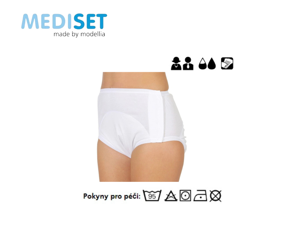 Unisex inkontinenční kalhotky s fixací vložek se suchým zipem na obou stranách