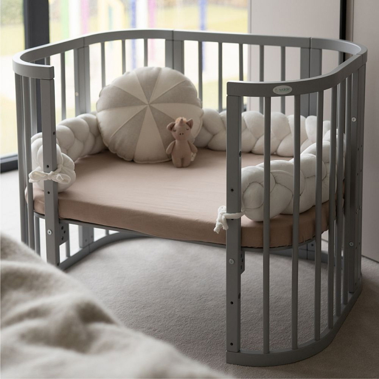 SmartTrip rastúca oválna postieľka s kolískou a s matracom 5v1 - šedá