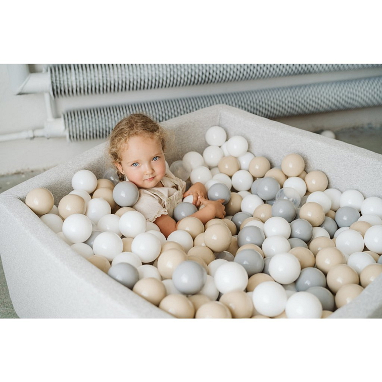 MeowBaby® Cotton detský suchý bazén s guličkami 110x110x40cm + 400 guličiek – ružová, guličky: biela/bledoružová/transparentná