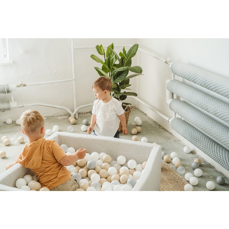 MeowBaby® Cotton detský suchý bazén s guličkami 110x110x40cm + 400 guličiek – ružová, guličky: biela/šedá/ružová