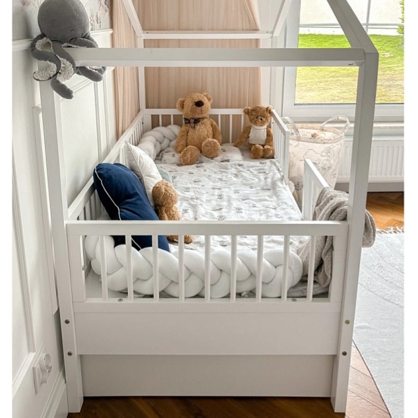 Detská posteľ Dream v tvare domčeka so zábranami 160x80cm - biela