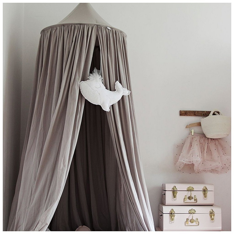 Luxusný stropný baldachýn pre detskú izbu – priemer 50cm, tmavo šedo/béžový