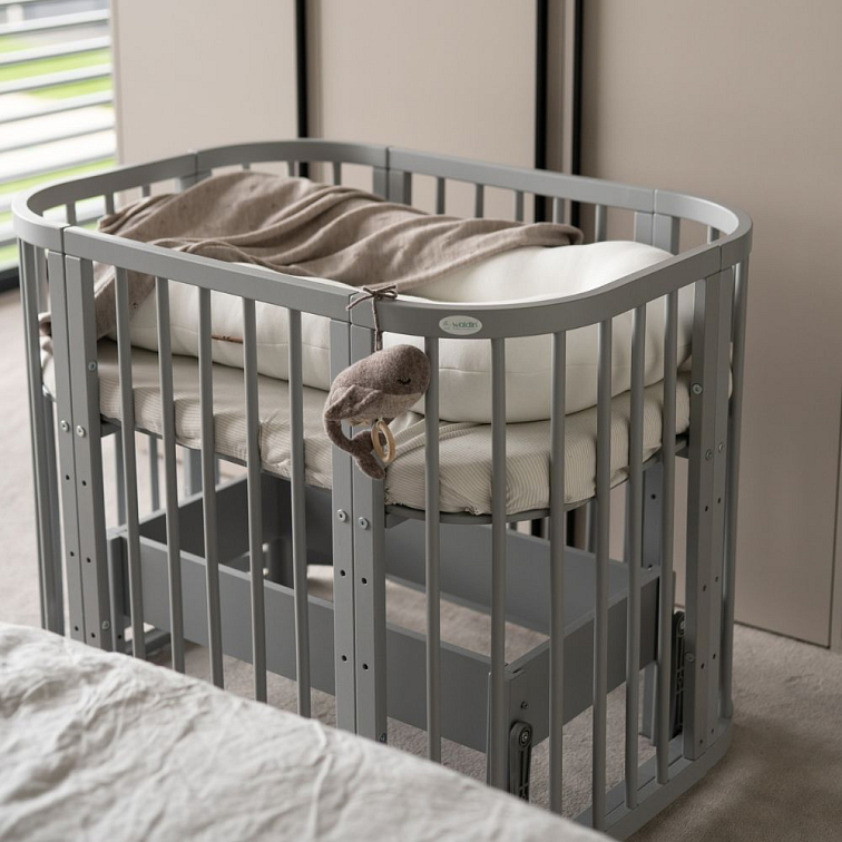 SmartTrip rastúca oválna postieľka s kolískou a s matracom 5v1 - šedá