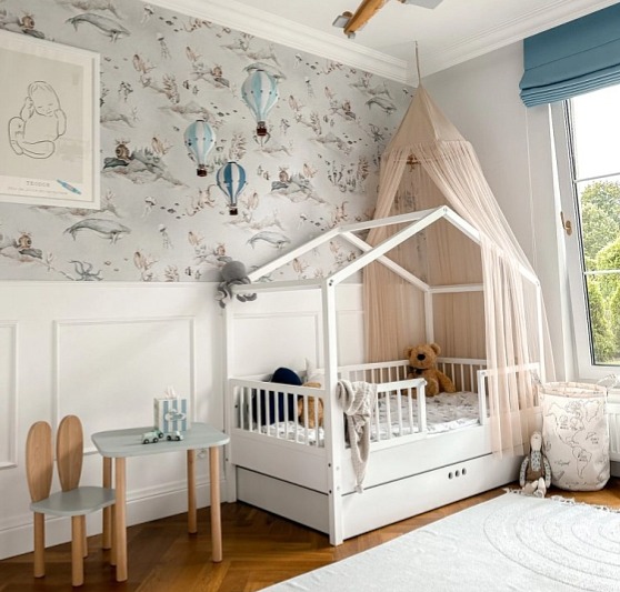 Detská posteľ Dream v tvare domčeka so zábranami 160x80cm - biela