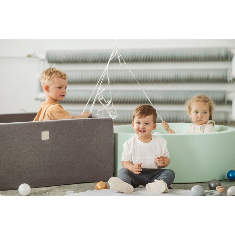 MeowBaby® Cotton detský suchý bazén s guličkami 110x110x40cm + 400 guličiek – ružová, guličky: biela/bledoružová/transparentná