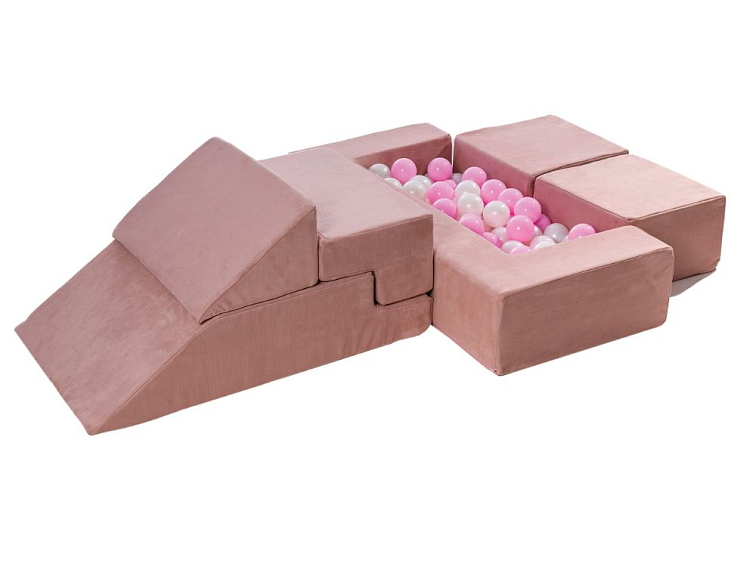 MeowBaby® Velvet detské hracie penové multifunkčné ihrisko s 200 guličkami- ružové