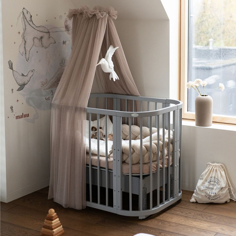 SmartTrip rastúca oválna postieľka s kolískou a s matracom 5v1 - šedá