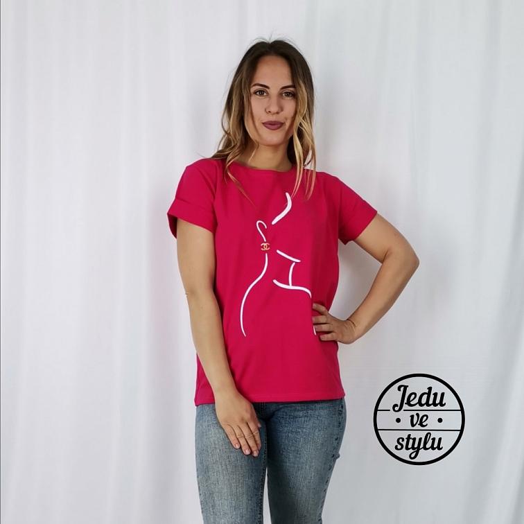 Dámské bavlněné tričko s potiskem Elodie tmavě růžové