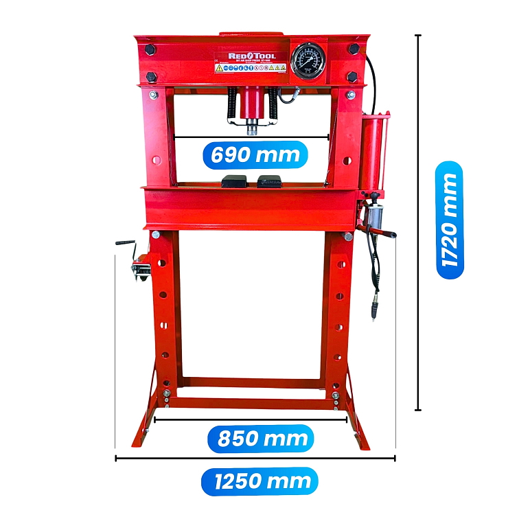 REDTOOL Hydraulický lis s tlakomerom 50T + pneumat