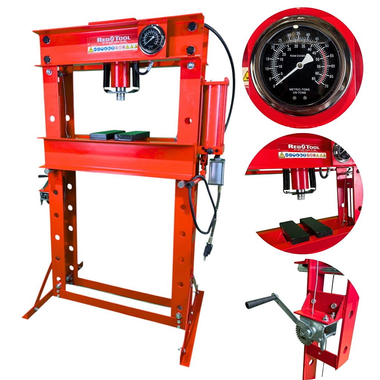 REDTOOL Hydraulický lis s tlakomerom 50T + pneumat