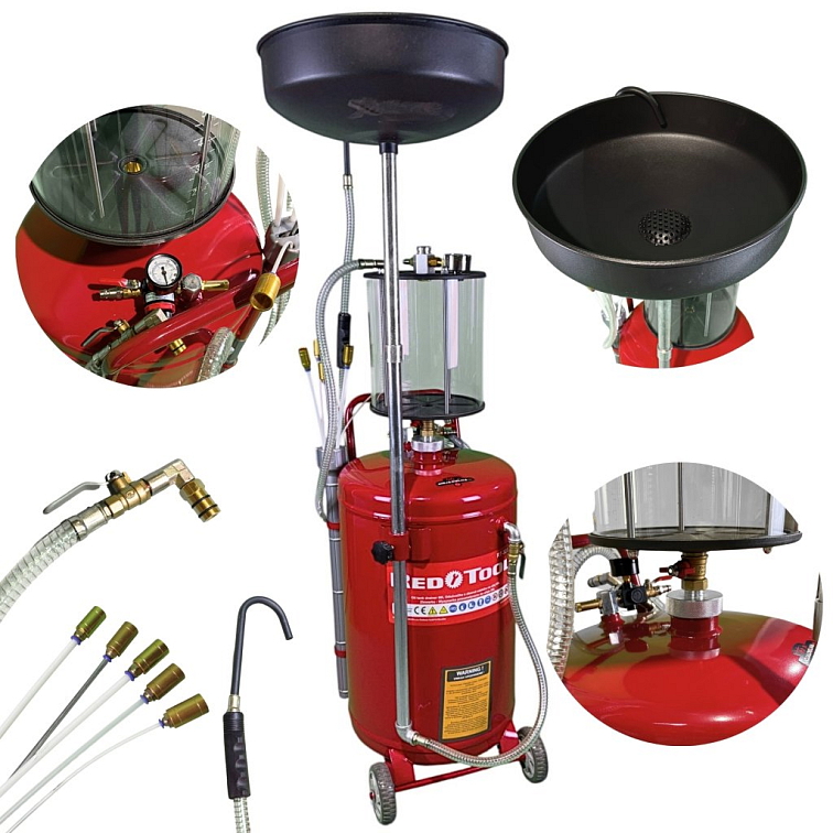 REDTOOL Pneumatická zberná nádoba na olej 80L s odsávaním so sklenenou nádobou