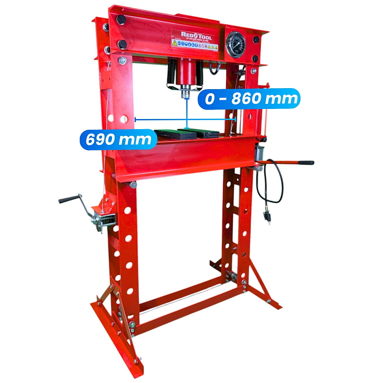 REDTOOL Hydraulický lis s tlakomerom 50T + pneumat
