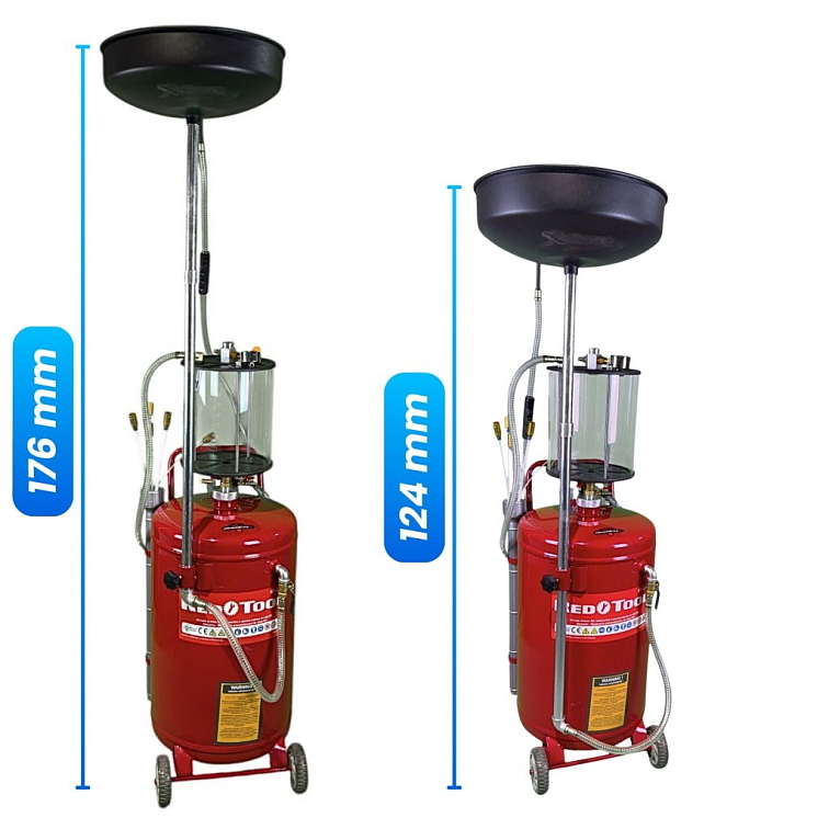 REDTOOL Pneumatická zberná nádoba na olej 80L s odsávaním so sklenenou nádobou