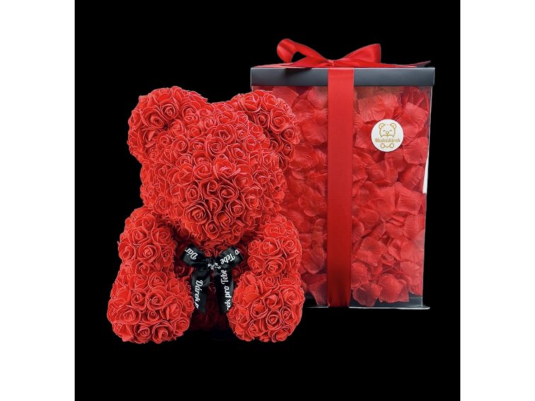 Medvídárek BIG Romantic medvídek z růží 40cm dárkově balený - bílý