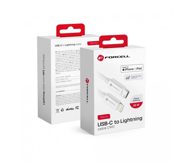 Forcell Nabíjecí kabel USB-C/Lightning MFi 30W 1m bílý (C901)