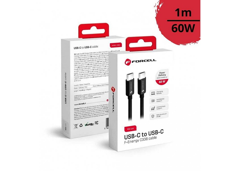 Forcell Nabíjecí kabel 60W USB-C/USB-C PD+QC 4.0 1m černý (C338)